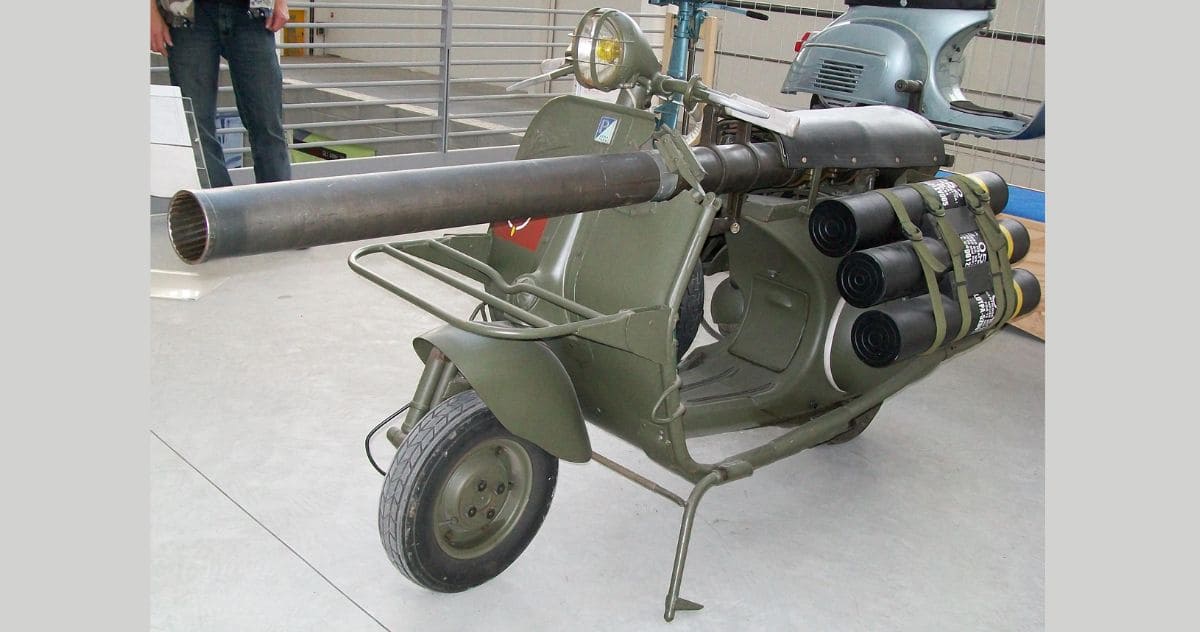This Vespa Scooter would blow up the tank! Missile-equipped Vesper makes a surprise appearance